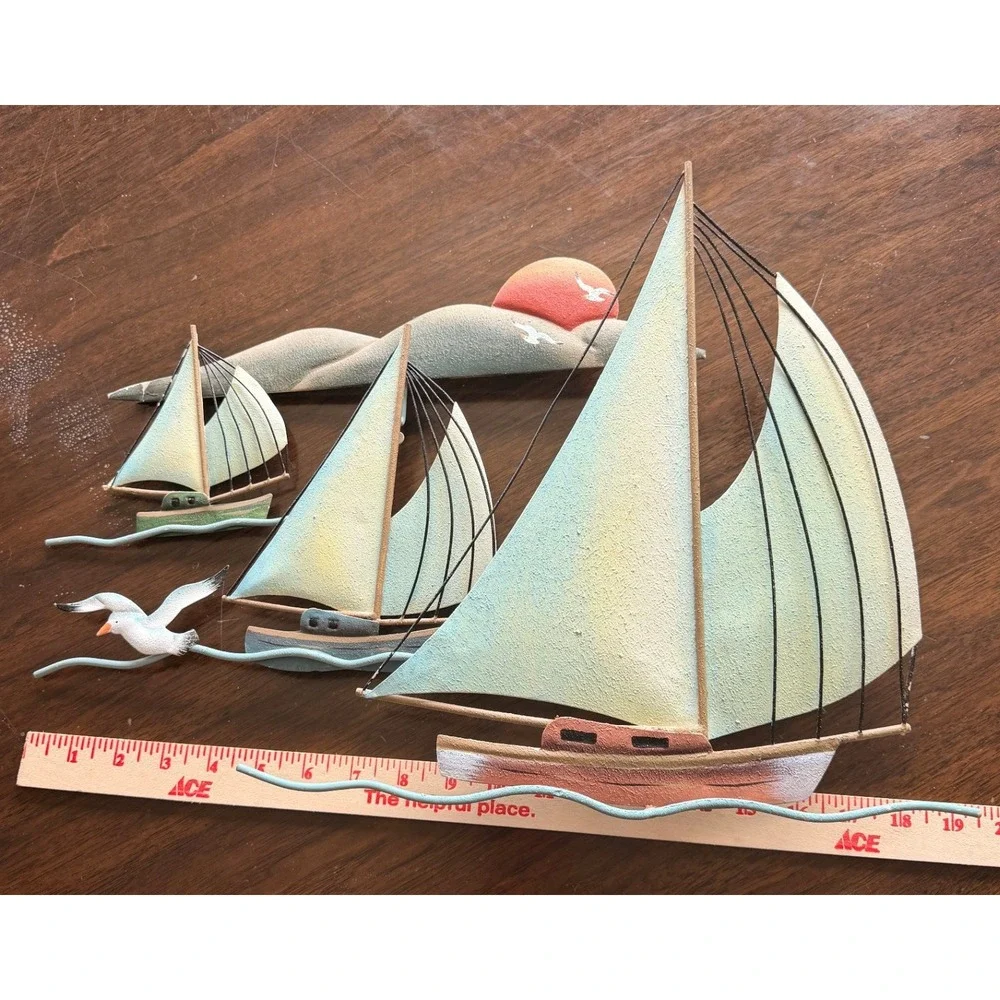 Vintage Metal Sailboat Wall Art Coastal Nautical Beach Decor Sailing Wall Hang